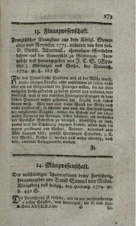 13. Finanzwissenschaft.
