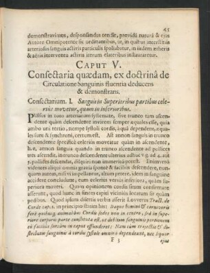 Caput V. Consectaria quaedam, ex doctrina de Ciculatione Sanguinis fluentia deducens & demonstrans.