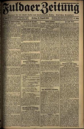 Erste Ausgabe vom Freitag, den 15. August 1930.