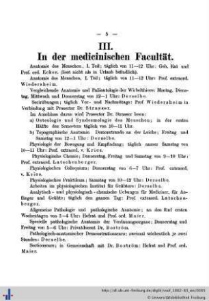 III. In der medicinischen Facultät.