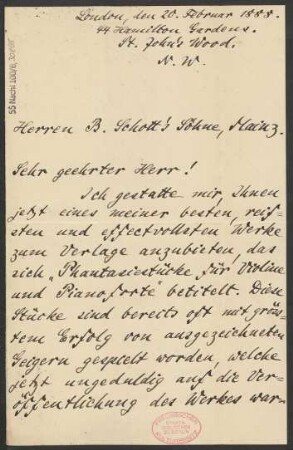 Brief an B. Schott's Söhne : 20.02.1888
