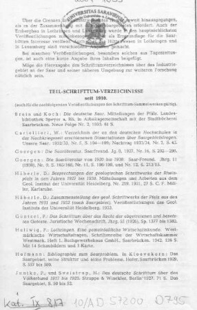 Teil-Schrifttum-Verzeichnisse seit 1910