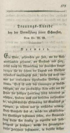 373-382 Trauungs-Anrede bey der Vermählung seiner Schwester