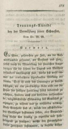 373-382 Trauungs-Anrede bey der Vermählung seiner Schwester