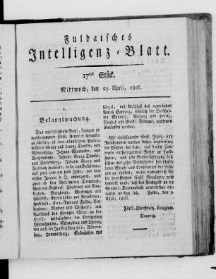 17tes Stück, Ausgabe vom 23. April 1806