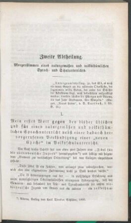 Zweite Abtheilung. Morgenstimmen eines naturgemäßen und volksthümlichen Sprach- und Schulunterrichts.