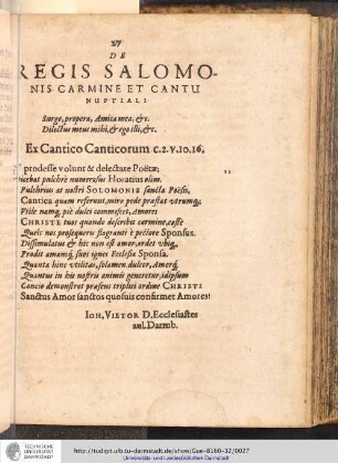 De Regis Salomonis Carmine et cantu nuptiali