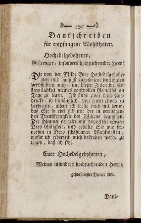 Dankschreiben für empfangene Wohlthaten