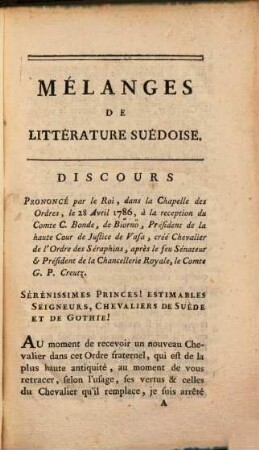 Melanges de litterature Suedoise