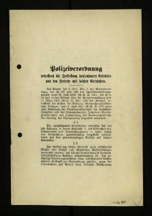 Polizeiverordnung betreffend die Herstellung kohlensaurer Getränke und den Verkehr mit solchen Getränken