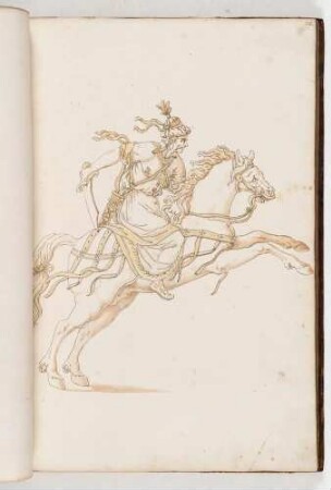 Reiter mit Turban und Säbel auf einem springenden Pferd, in: Equestrium statuarum [...] formae [...] artificiosissime pictis, Bl. 32