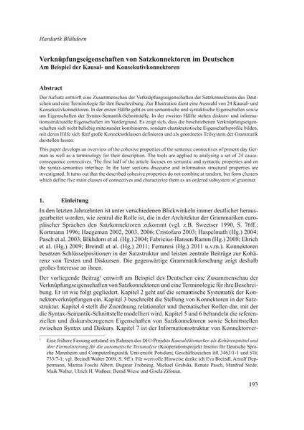 Verknüpfungseigenschaften von Satzkonnektoren im Deutschen Am Beispiel der Kausal- und Konsekutivkonnektoren