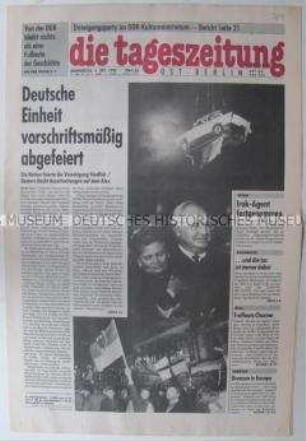 Fragment der Ost-Ausgabe der "tageszeitung" zum Tag der "Vereinigung"