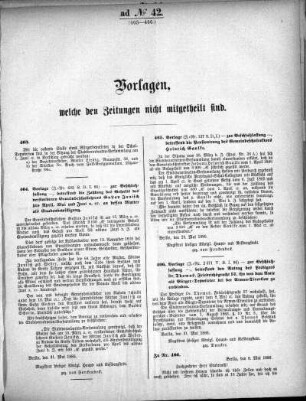 Anlage: ad No.42 (463-466, Vorlagen, welche den Zeitungen nicht mitgeteilt sind