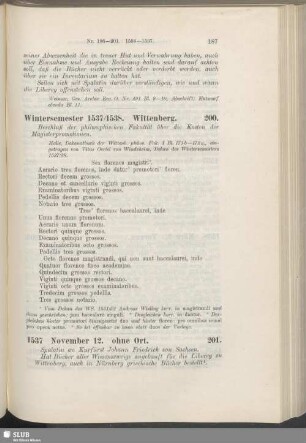 200. Wintersemester 1537/1538. Wittenberg