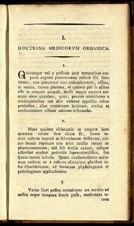 I. Doctrina Medicorvm Organica.