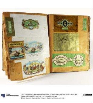 Musterbuch mit Zigarrenkisten-Einschlägen der Firma Gebr. Klingenberg, Detmold