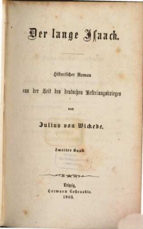 Der lange Isaack : historischer Roman aus der Zeit des deutschen Befreiungskrieges, 2. Band