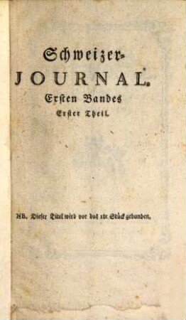 Schweizer Journal, 1. 1770 = St. 1 - 3