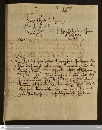 Brief von Jacob Krantz an August Hermann Francke.