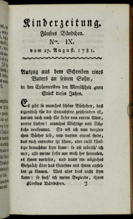 Nro. IX. vom 27. August 1781