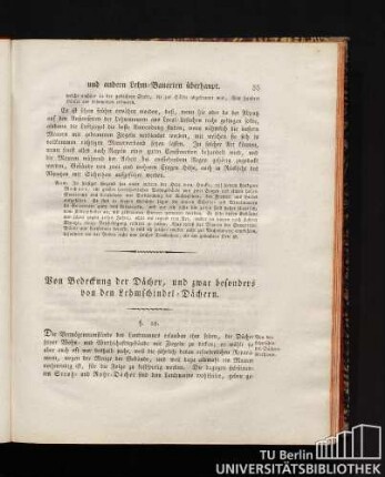 Von Bedeckung der Dächer, und zwar besonders von den Lehmschindel-Dächern.