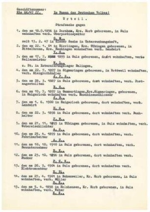 Wagner, Georg, Oberpostinspektor, Sulz: Urteilsabschriften KLs 66-91/47