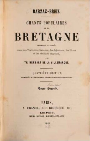 Barzaz-Breiz : chants populaires de la Bretagne. 1