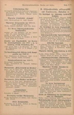 B. Wissenschaftliche, pädagogische und Kunstvereine, Anstalten [et]c.