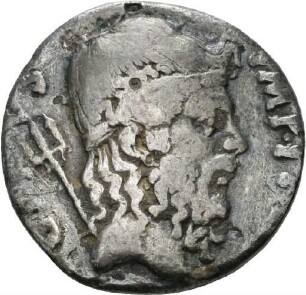 Denar des Sextus Pompeius mit Darstellung eines Tropaion