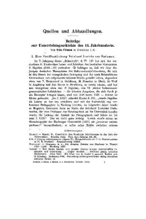 Beiträge zur Unterrichtsgeschichte des 16. Jahrhunderts