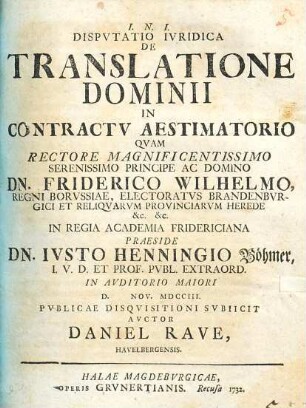 Disputatio iuridica de translatione dominii in contractu aestimatorio