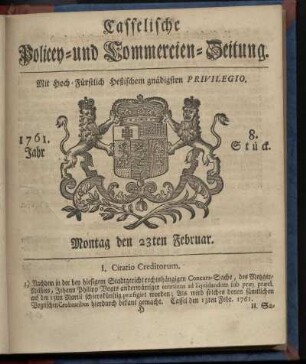 8. Stueck, Montag den 23ten Februar 1761