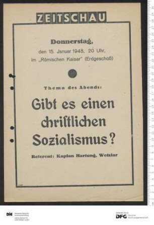 Ankündigung einer einzelnen Veranstaltung 1948