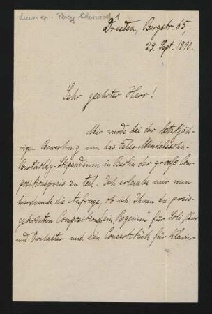 Brief an Musikverlag Bote & Bock : 29.09.1890