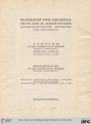 Ölgemälde, Aquarelle des 19. und 20. Jahrhunderts aus mitteldeutschem - Münchener und Adelsbesitz : Auktion 3. Oktober 1933