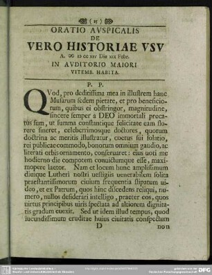 Oratio Auspicalis De Vero Historiae Usu