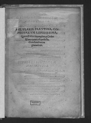 Aulularia Plautina : comediarum lepidissima