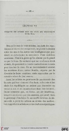 Chaptitre VII: Rapports des Artistes avec le Chefs des Républiques et les Rois