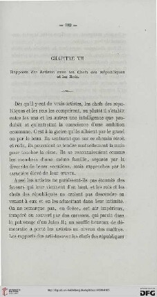 Chaptitre VII: Rapports des Artistes avec le Chefs des Républiques et les Rois
