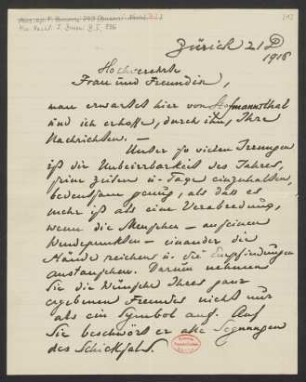 Brief an Jella von Oppenheimer : 21.12.1916