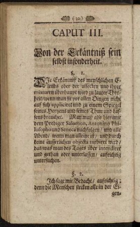 Caput III. Von der Erkäntniß sein selbst insonderheit.