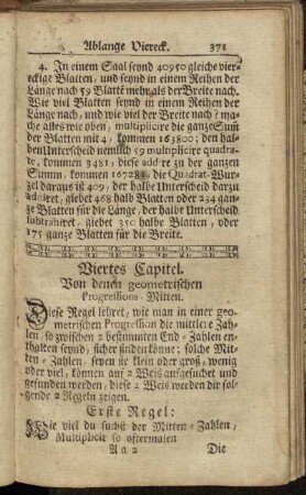 Viertes Capitel: Von denen geometrischen Progressions-Mitten.