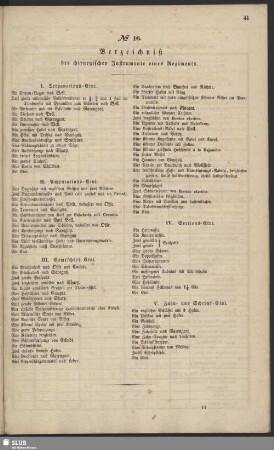No 16. Verzeichniß der chirurgischen Instrumente eines Regiments