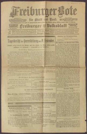 Ausgabe der Zeitung "Freiburger Bote" vom 10.09.1917