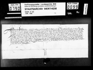 Heinrich von Fleckenstein bekennt, dass ihm Graf Heinrich zu Löwenstein (Lewenstein), Herr zu Scharfeneck (Scharpfeneck), den Zehnten zu Wald-Ilbesheim (Waldt Ylveßheim) verliehen hat.