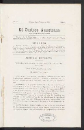 Memorias históricas : Noticias geográficas del partido de Pinar del Río