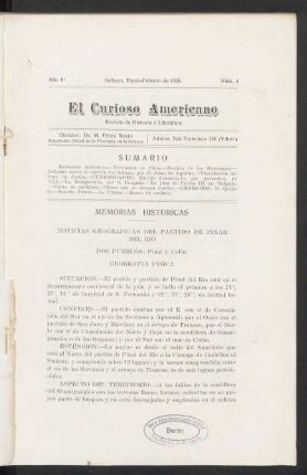 Memorias históricas : Noticias geográficas del partido de Pinar del Río