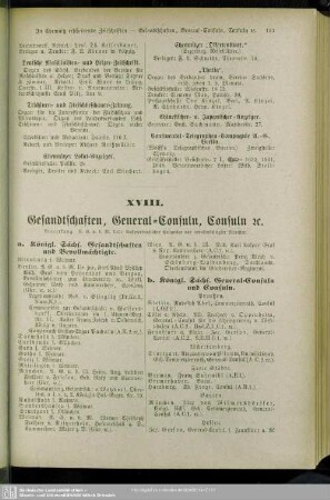 XVIII. Gesandschaften, General-Konsuln, Konsuln, etc.