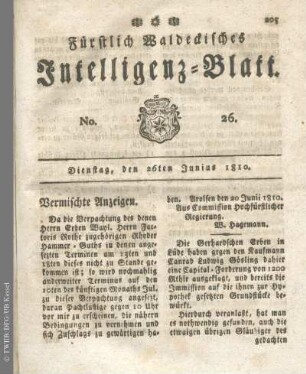 No. 26, Dienstag, den 26ten Junius 1810